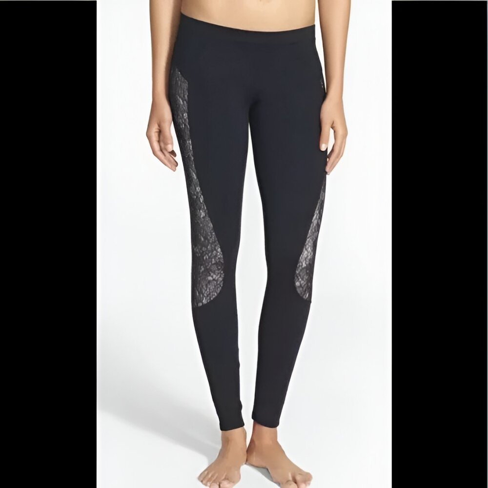 NWT SOLOW Pink Lace Black Stretch Sport Cropped Ankle Yoga Gym Pants Leggings XL